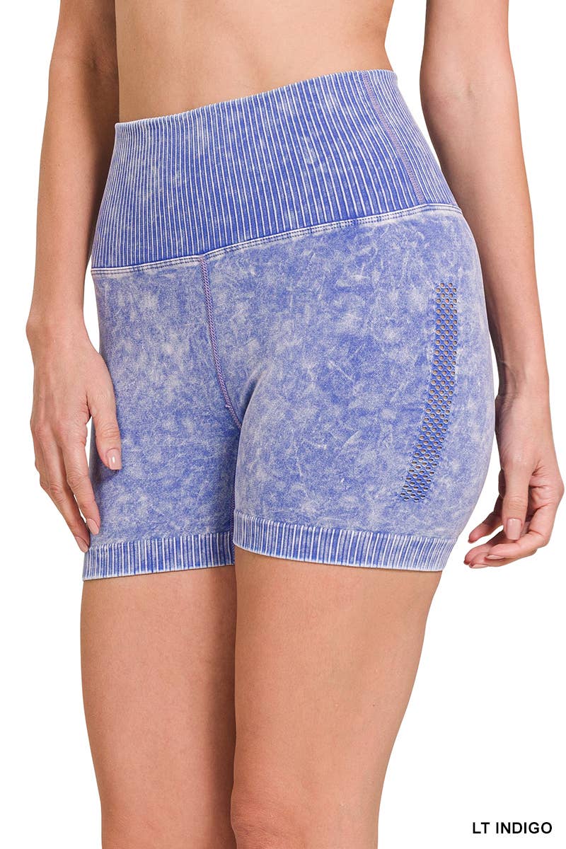 Stone Washed Seamless High Waisted Shorts