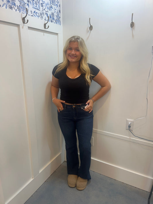 High Rise Flare Jeans With Corduroy Like Texture