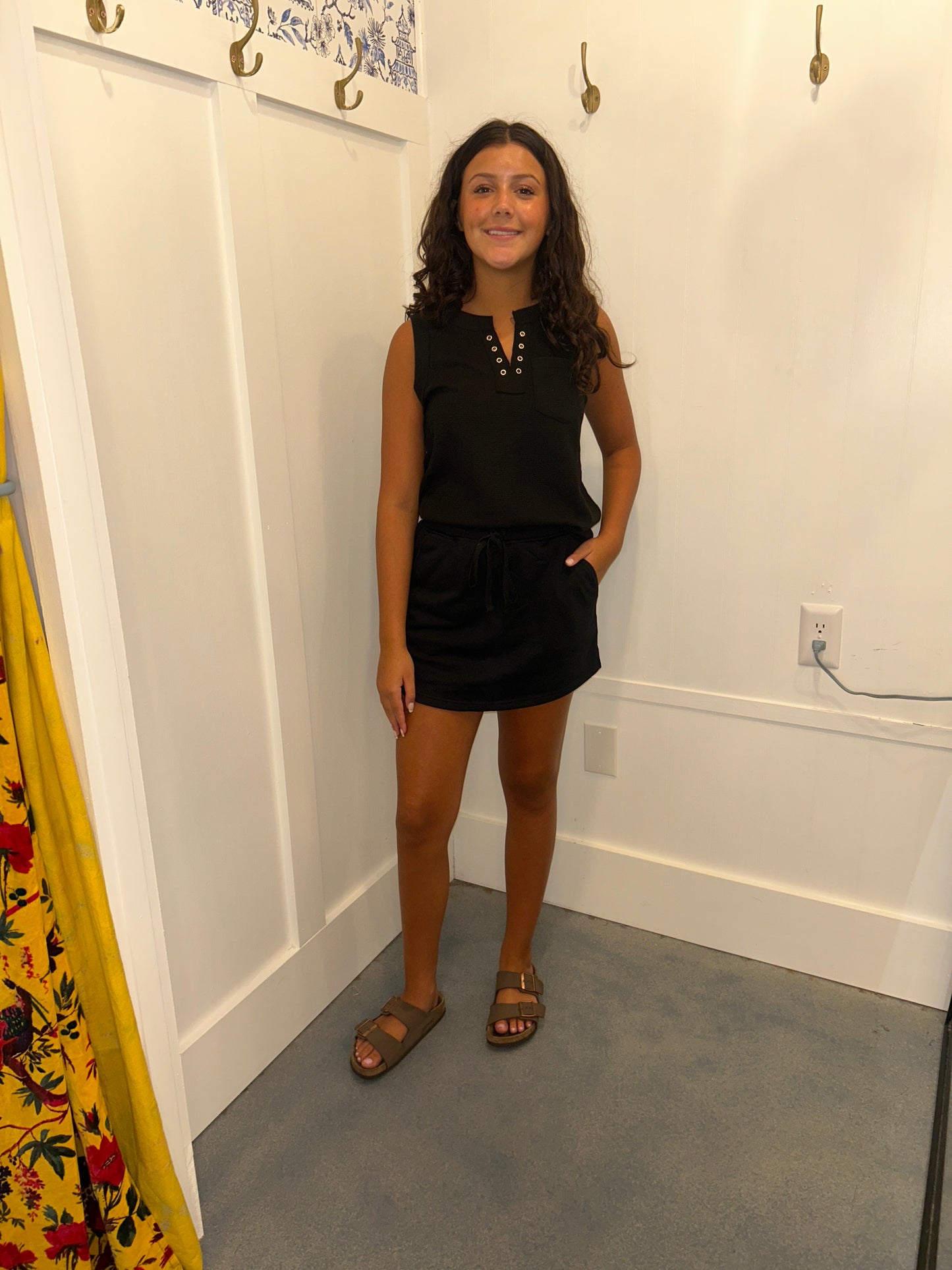 French Terry Drawstring Mini Skort with Pockets