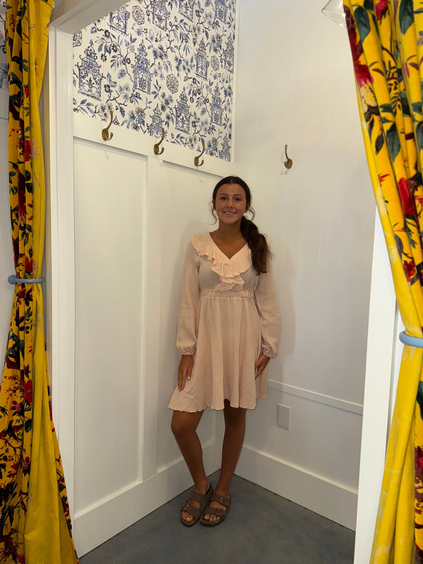 Textured Ruffled V Neck High Waist Mini Dress