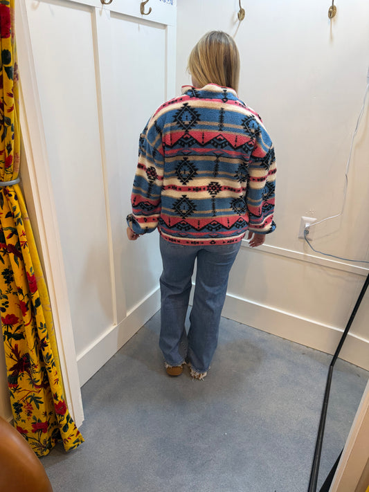 TRIBAL PRINT FLEECE JACKET