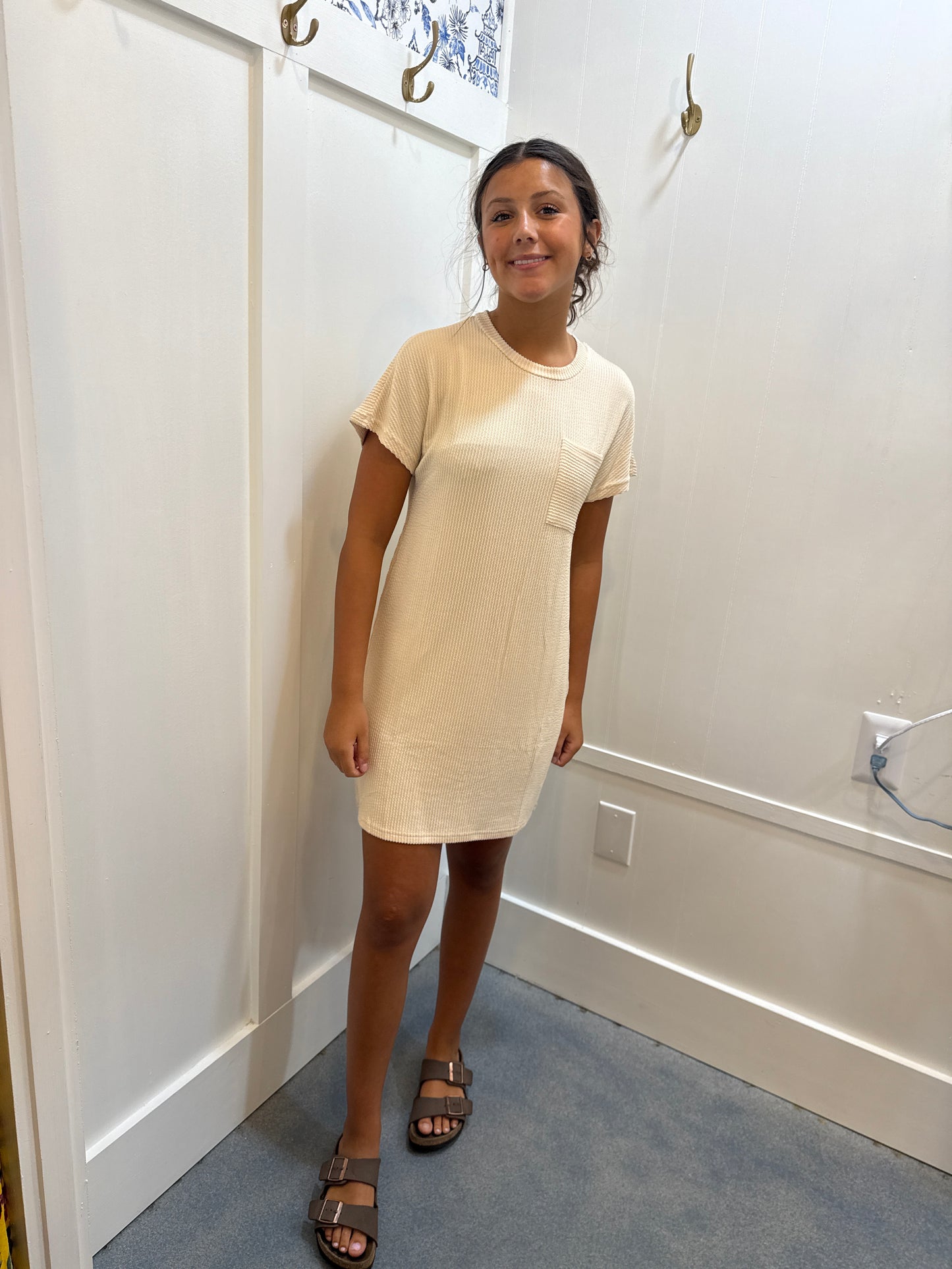 CASUAL COLOR CONTRAST TWIST POCKET DRESS