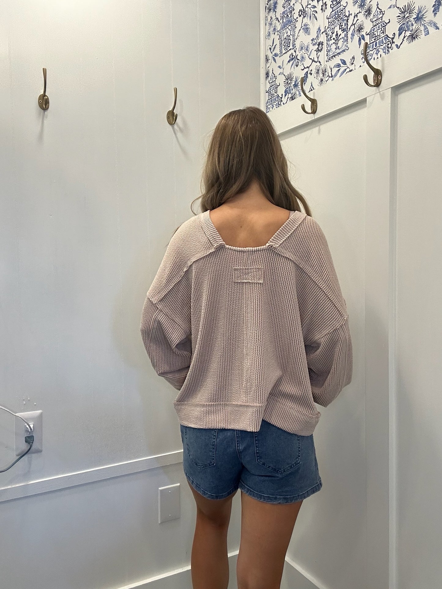 Two Tone Otto Ribbed Oversized Soft Comfy knit Top