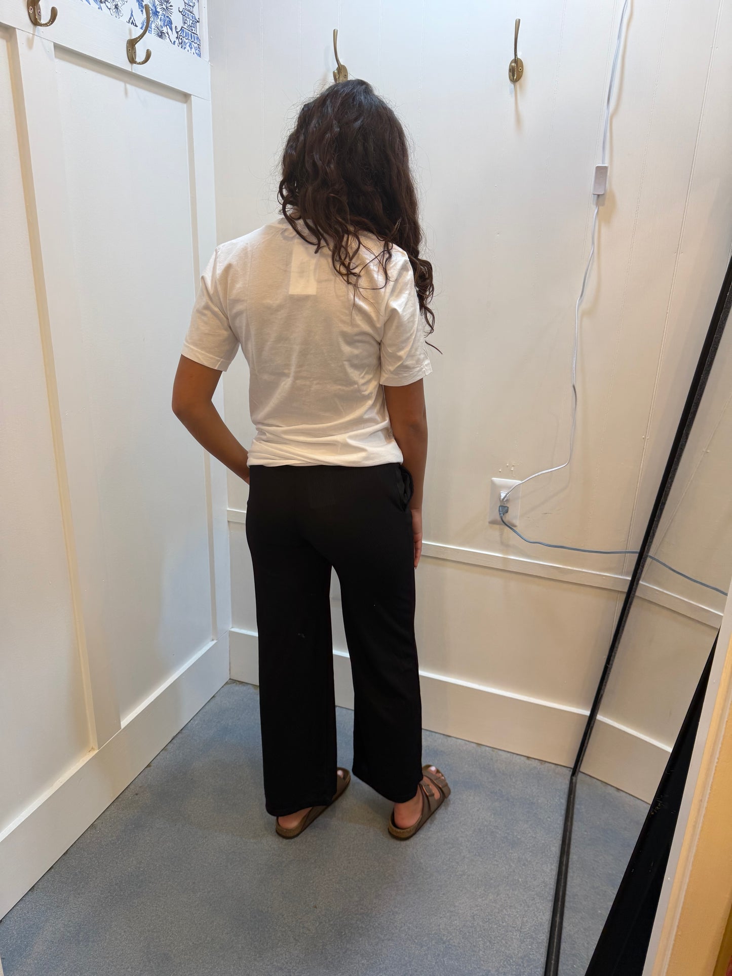 Stretchy Ribbed Wide Leg Pants With Pocket