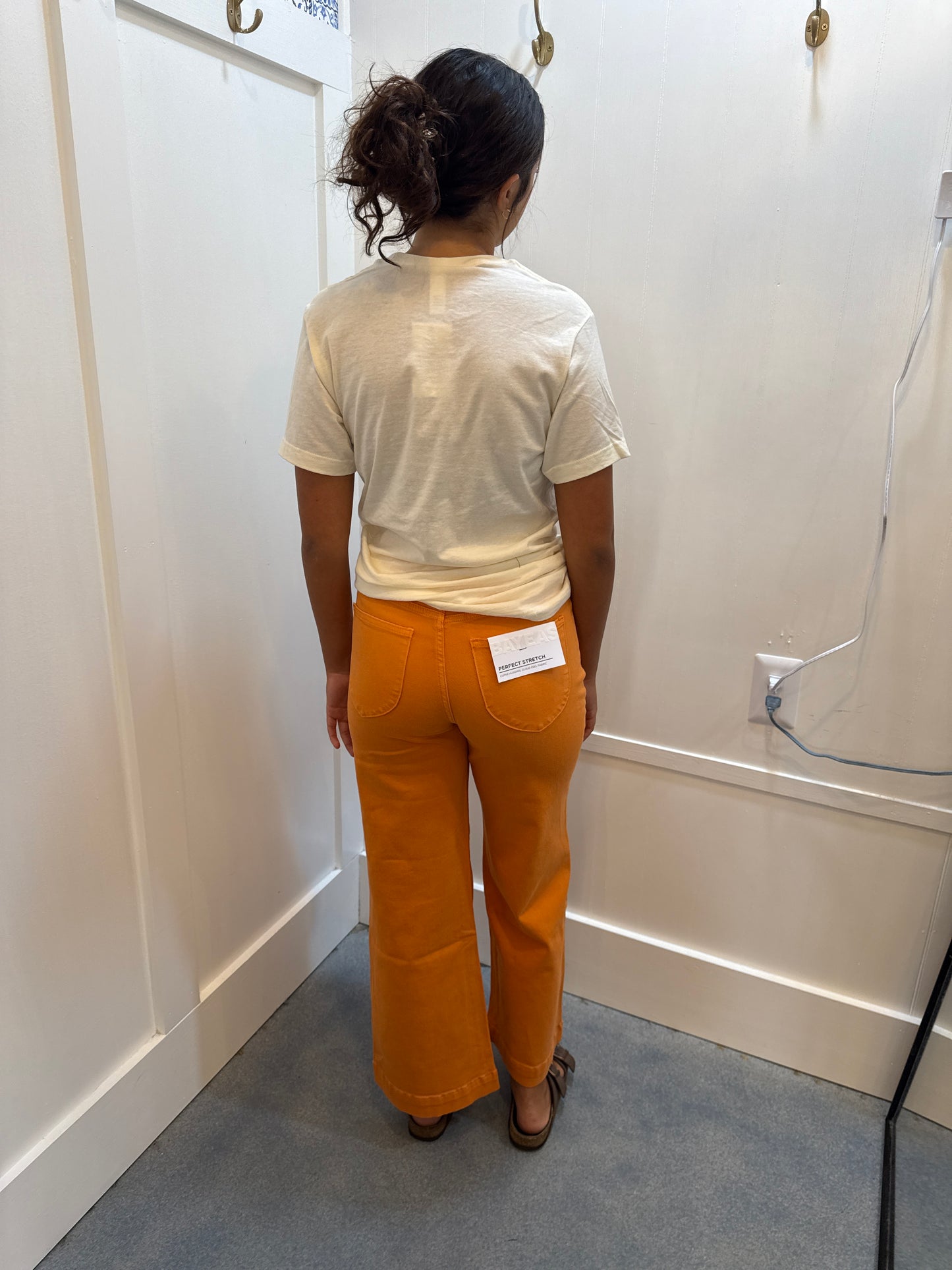 HIGH RISE WIDE LEG TWILL PANTS WITH FINISHED HEM