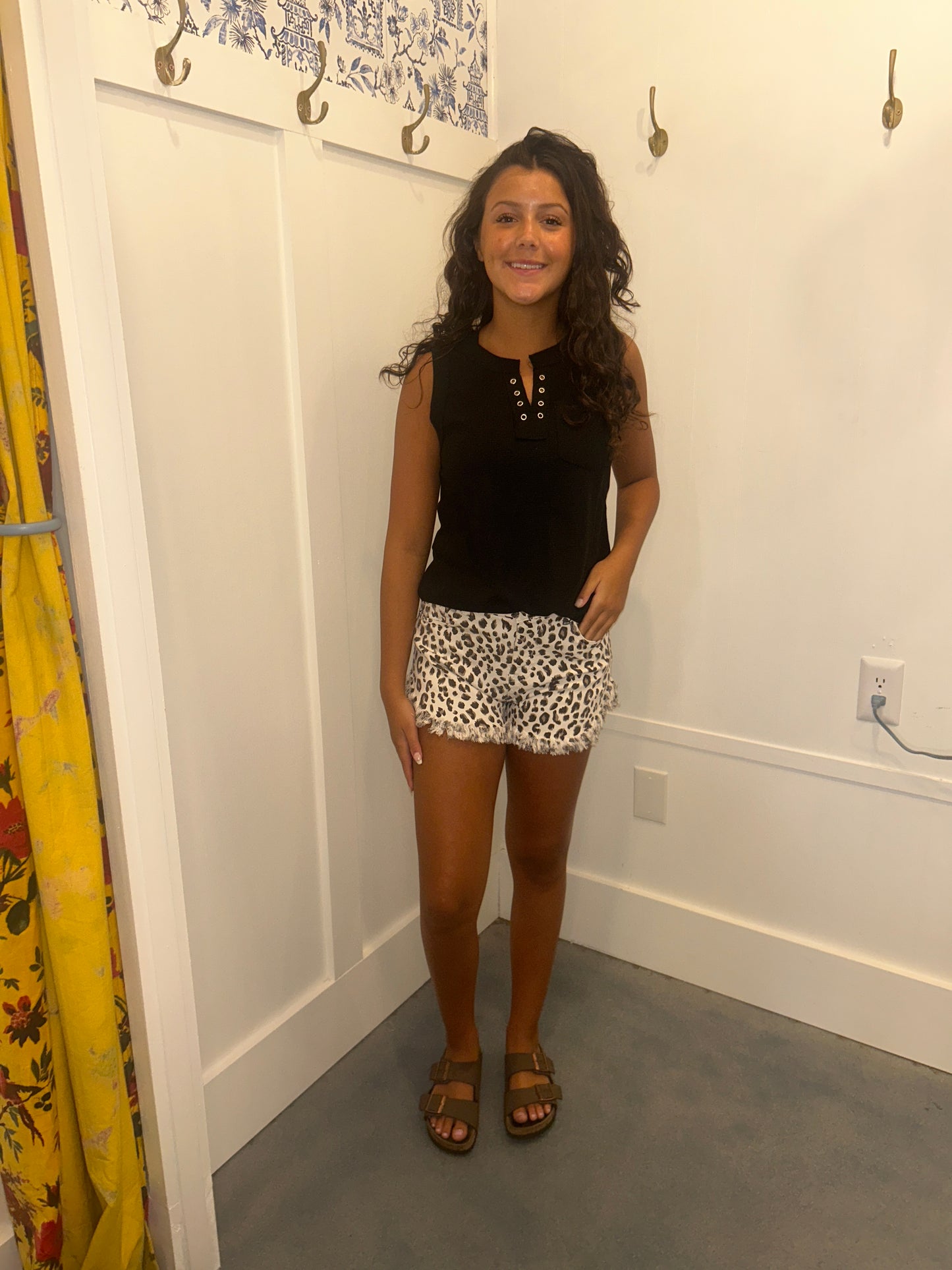 Leopard Frayed Hem Denim Shorts