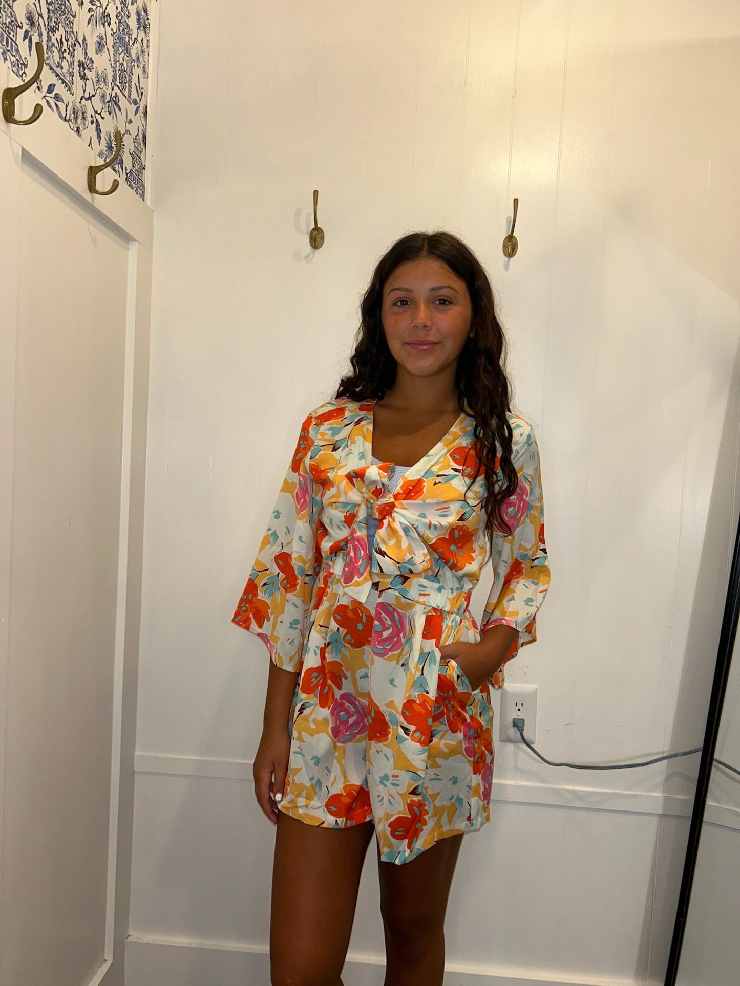 Blooming Floral Print Front Tie Romper