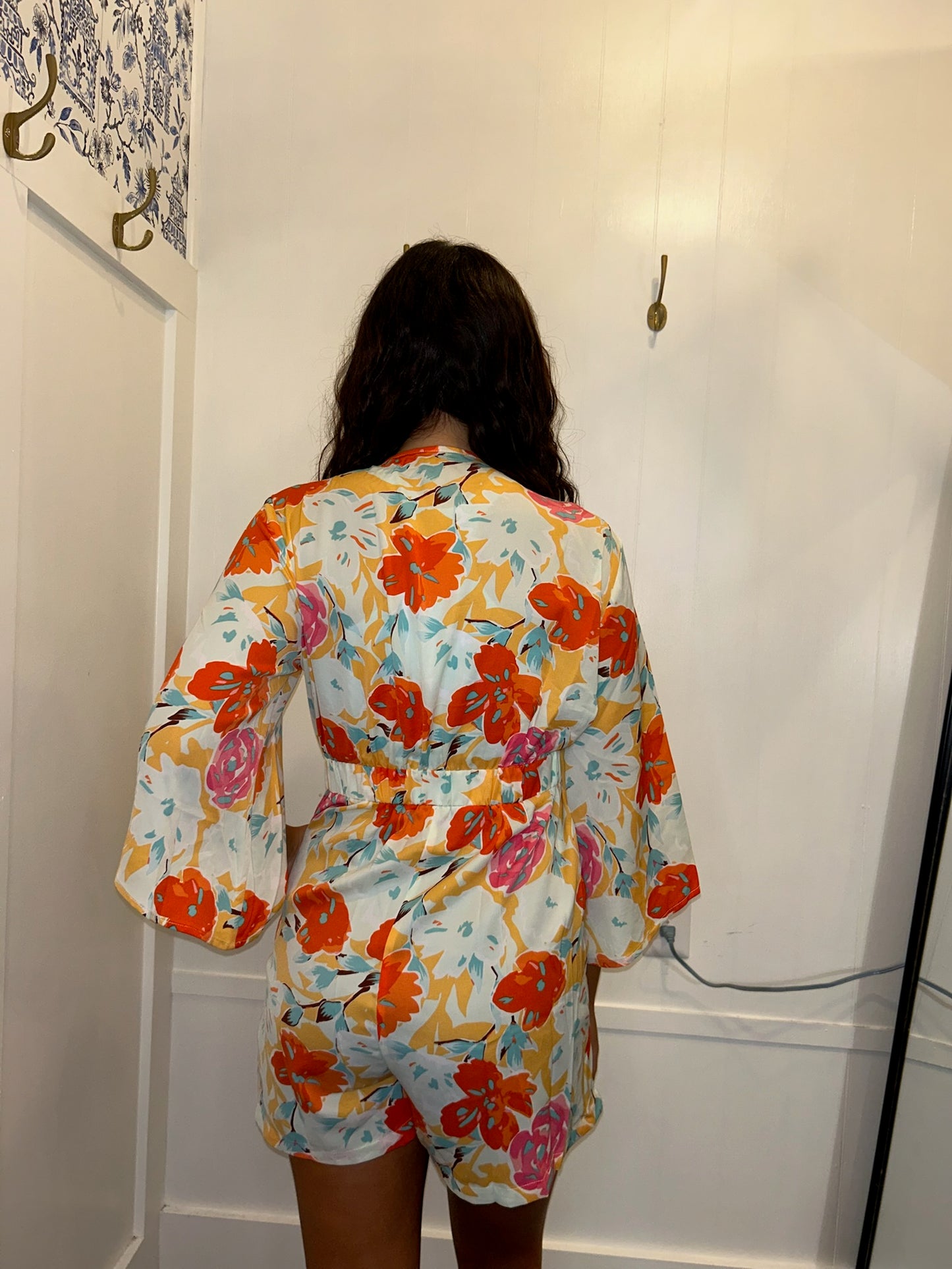Blooming Floral Print Front Tie Romper