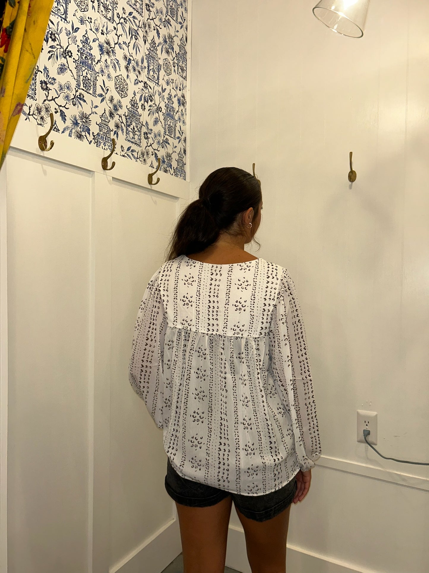 Long Sleeve Embroidered Print Blouse