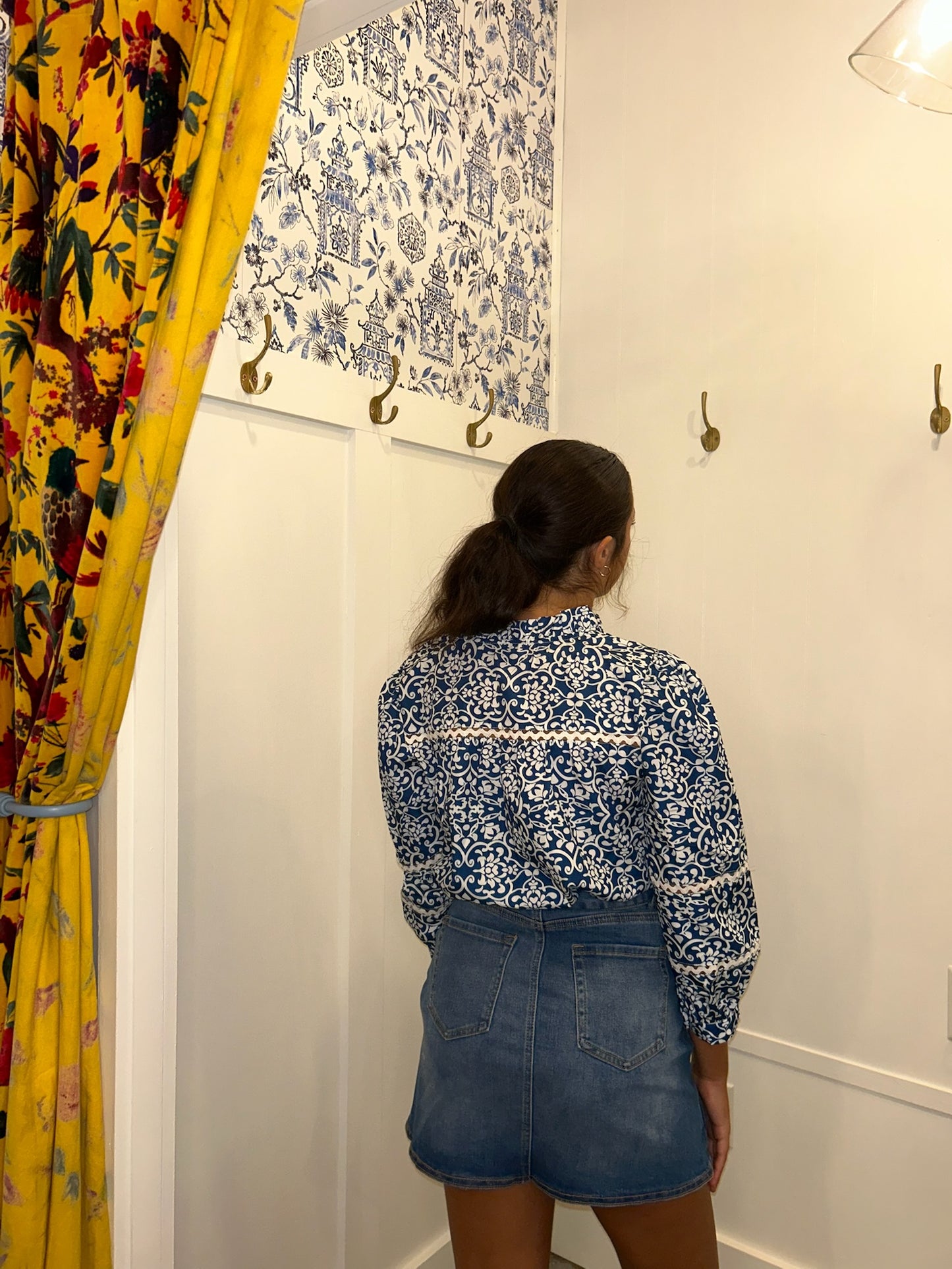 Floral Ric-rac Patchwork Button Loose Fit Shirt