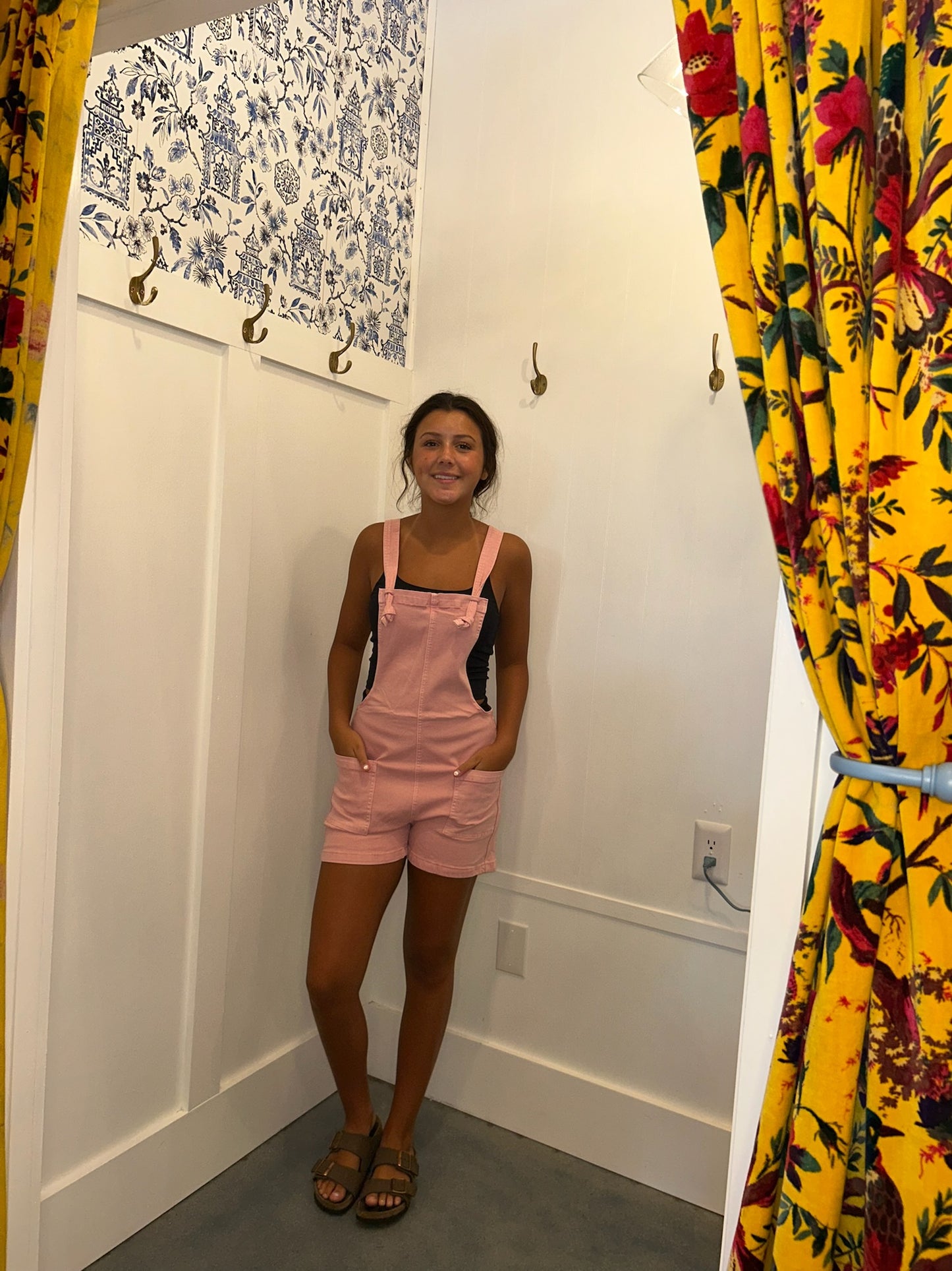 Solid Color Knot Straps Denim Romper with Pockets