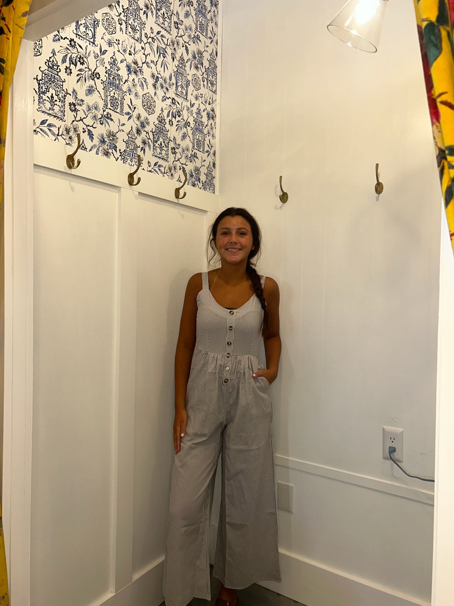Half Buttoned Sleeveless Wide Leg Jumpsuit