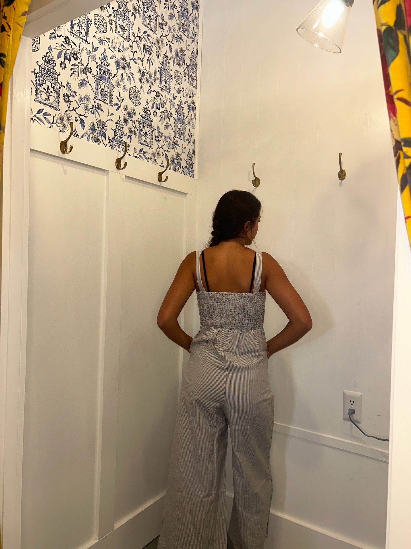 Half Buttoned Sleeveless Wide Leg Jumpsuit