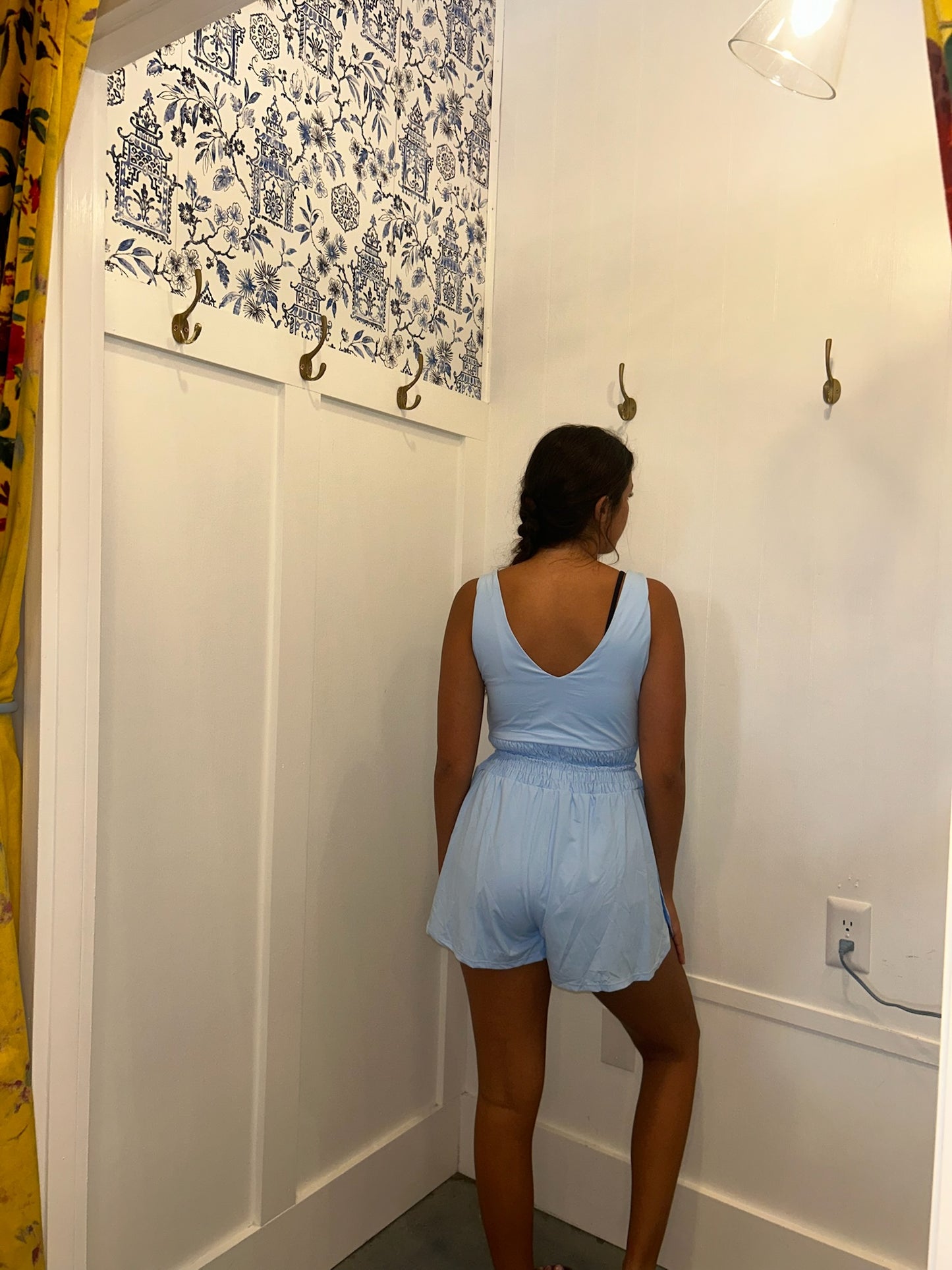 Plain Sleeveless Loop Drawstring Cinched Waist Romper