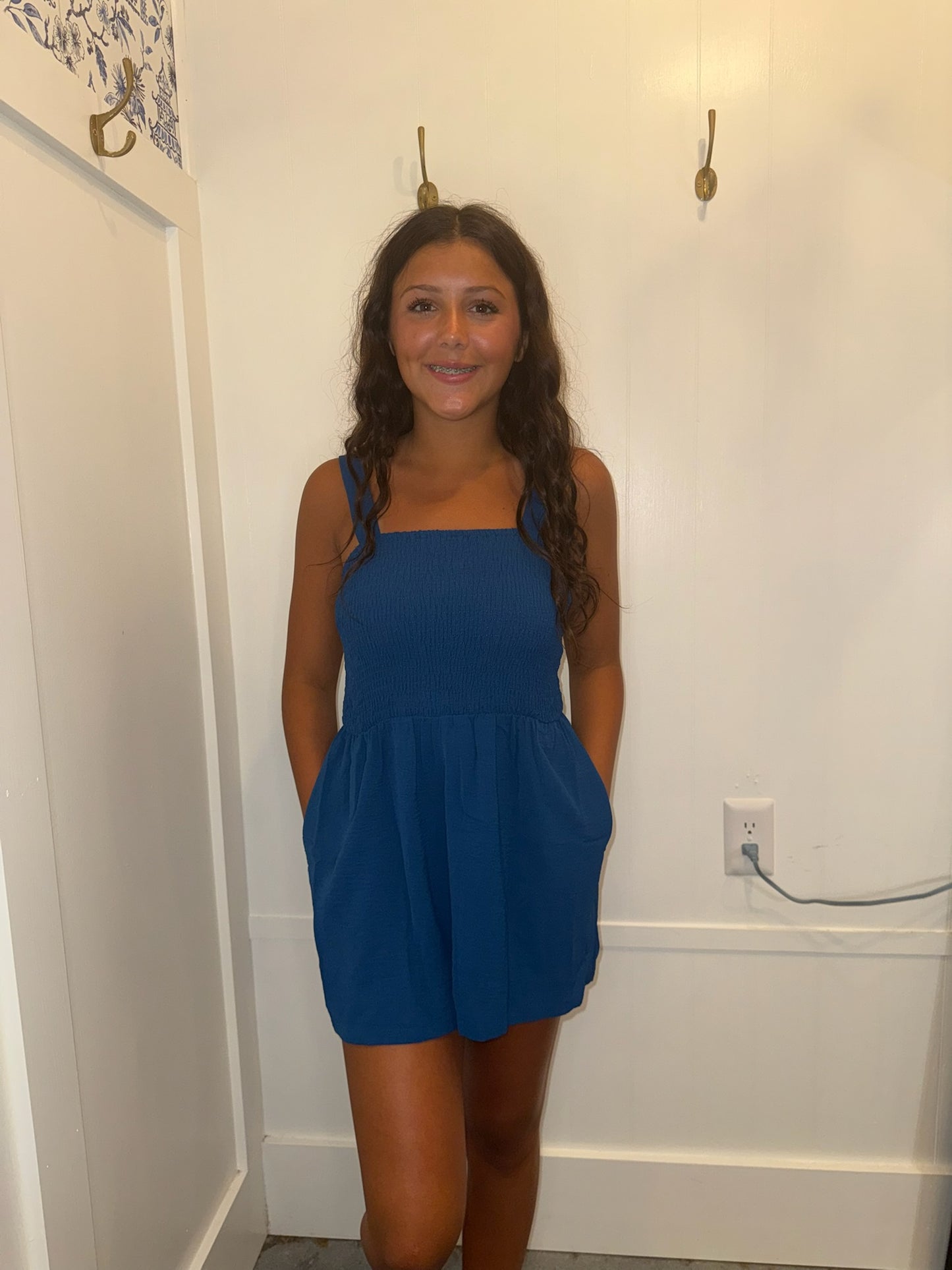 Casual Pocketed Smocked Sleeveless Romper