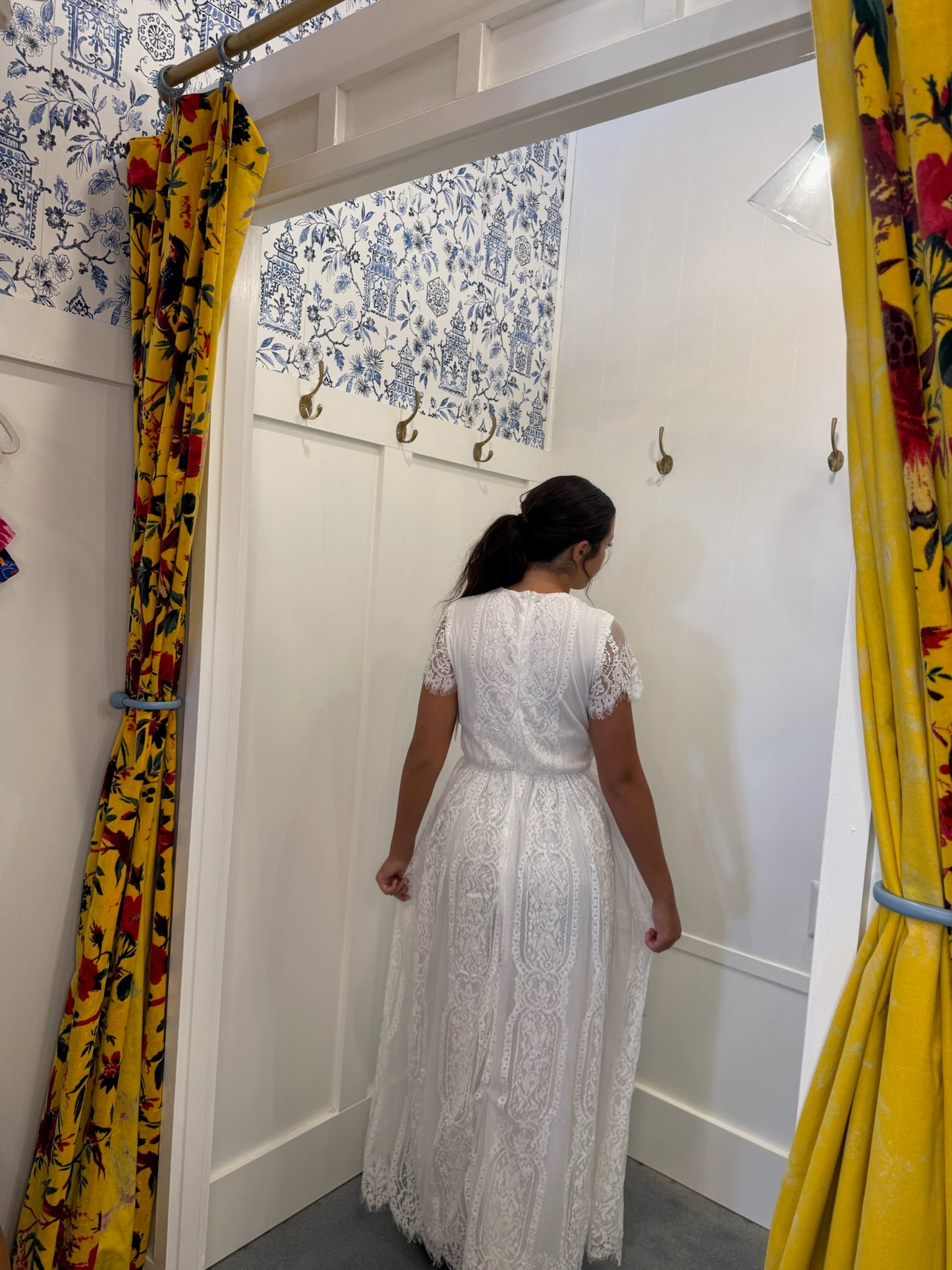 V Neck High Waist Lace Maxi Dress