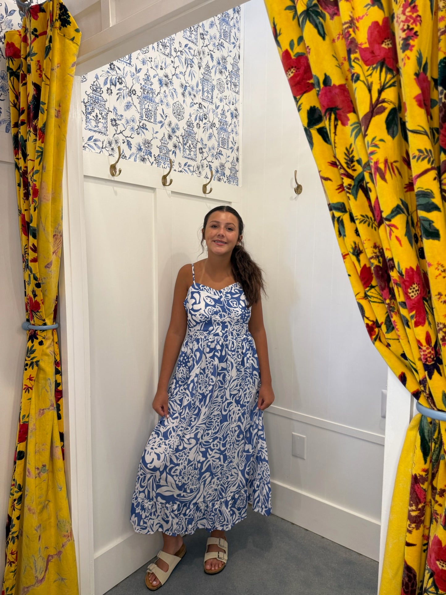 Floral Print Spaghetti Strap High Waist Maxi Dress