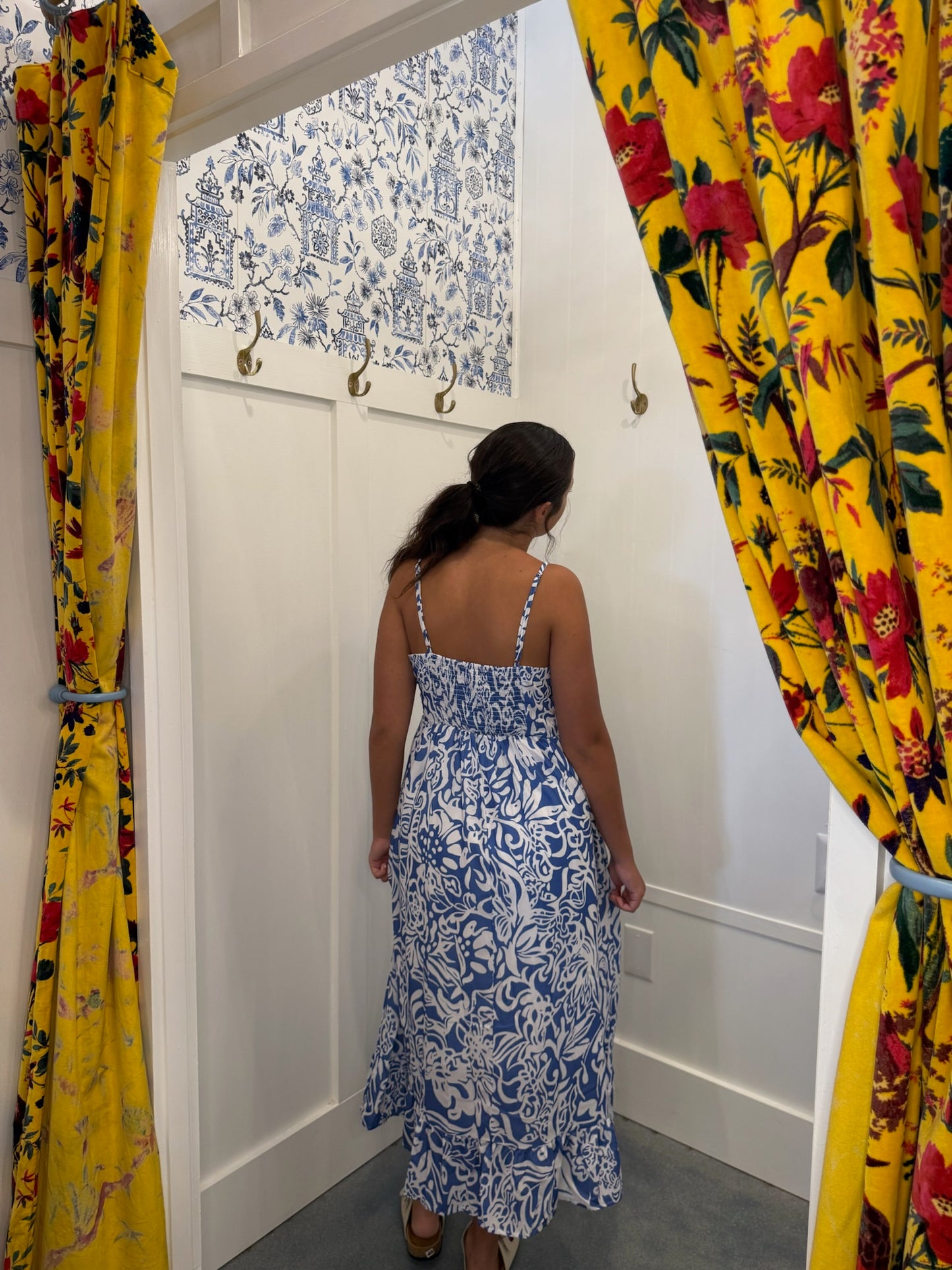 Floral Print Spaghetti Strap High Waist Maxi Dress