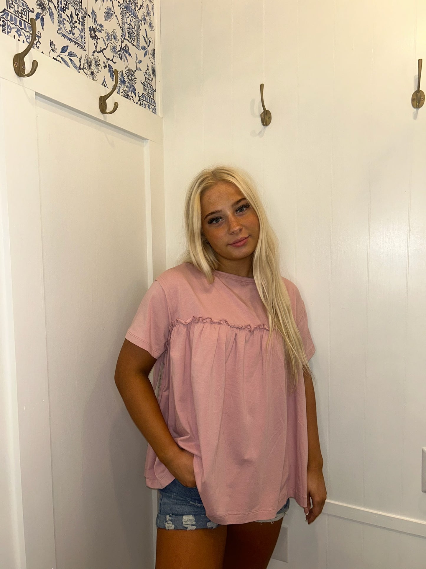Ruffled Trim Loose Babydoll Tee