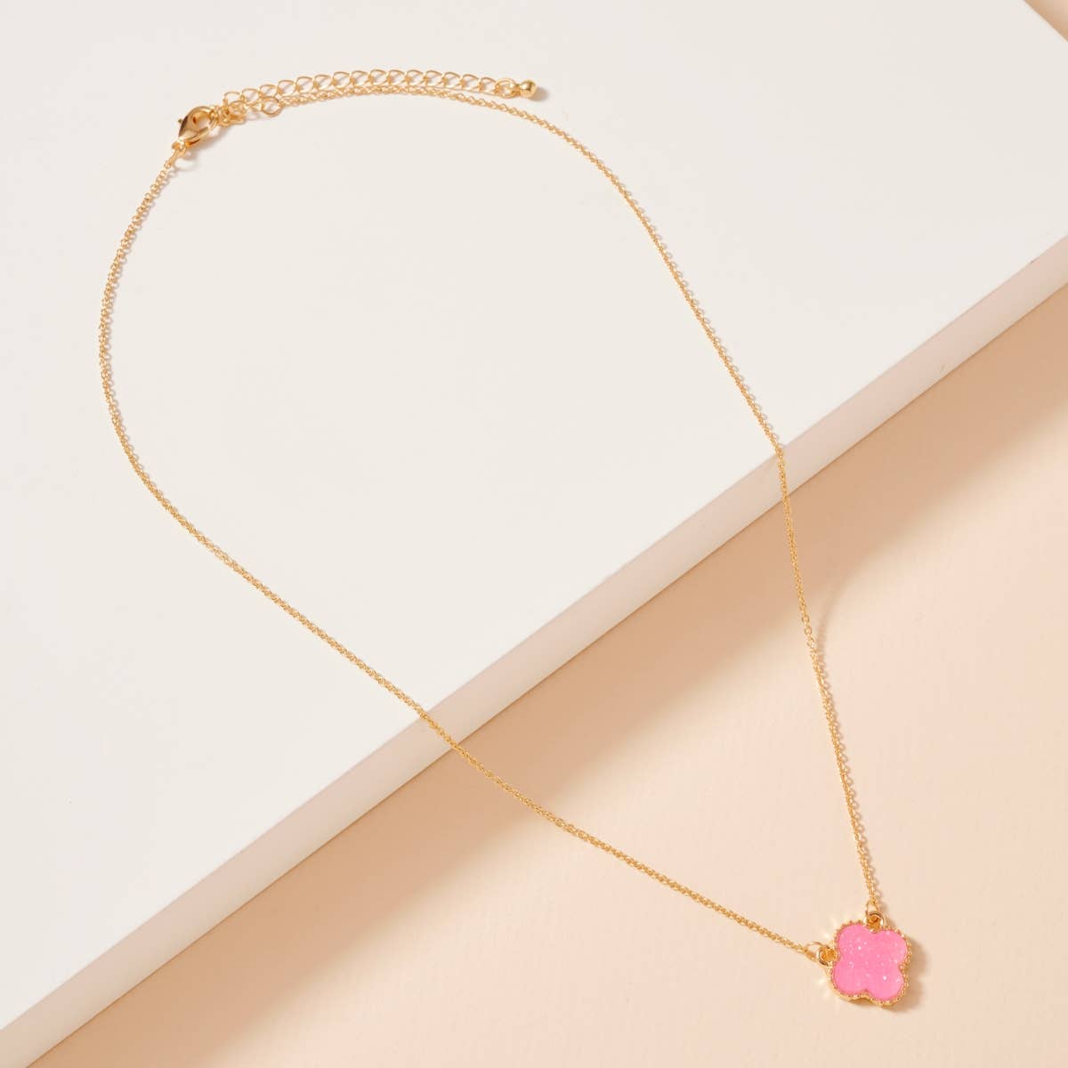 Flower Charm Druzy Stone Short Necklace
