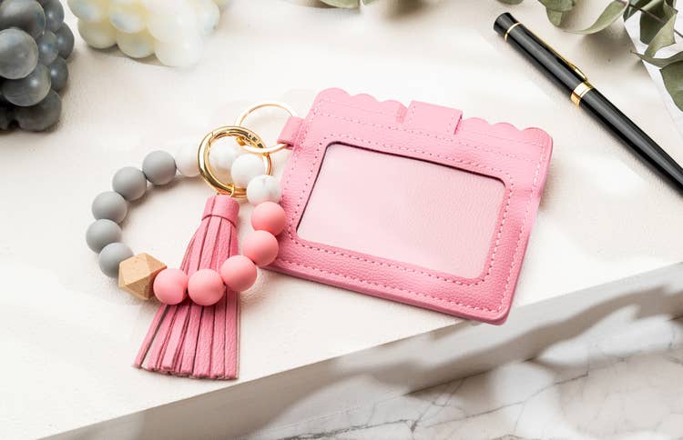 Leather Keychain Wallet With Wristlet Bangle Bracelet