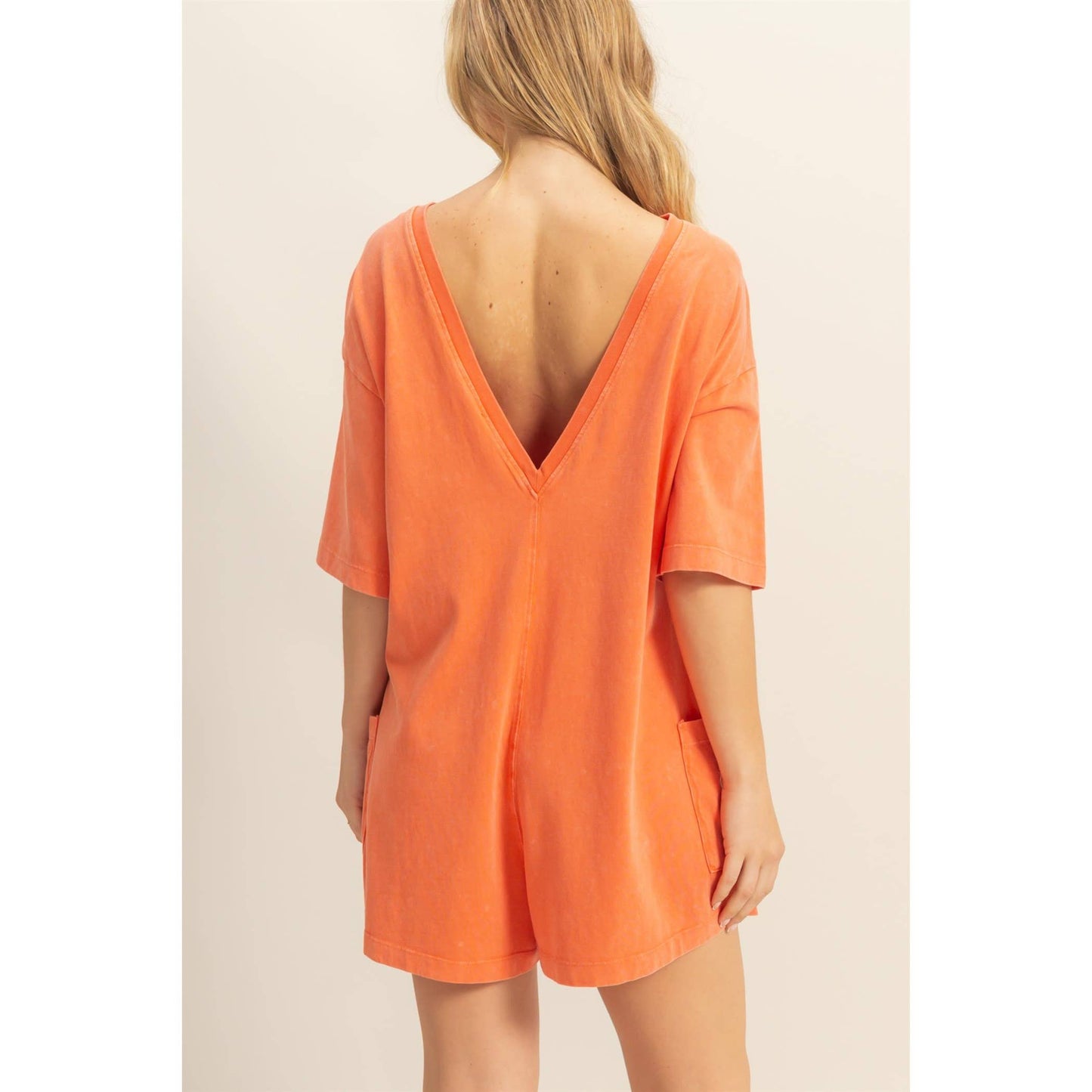 Casual V-Back Short Sleeve Romper
