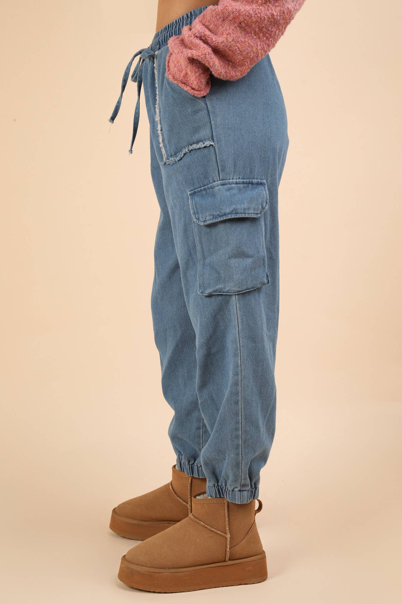 Washed Denim Jogger Cargo Pants Jeans