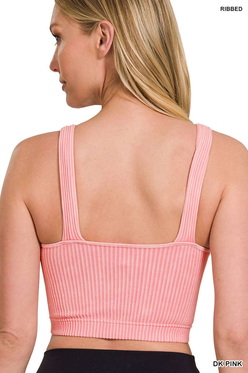 Washed Ribbed Cropped Bra Padded Tank Top