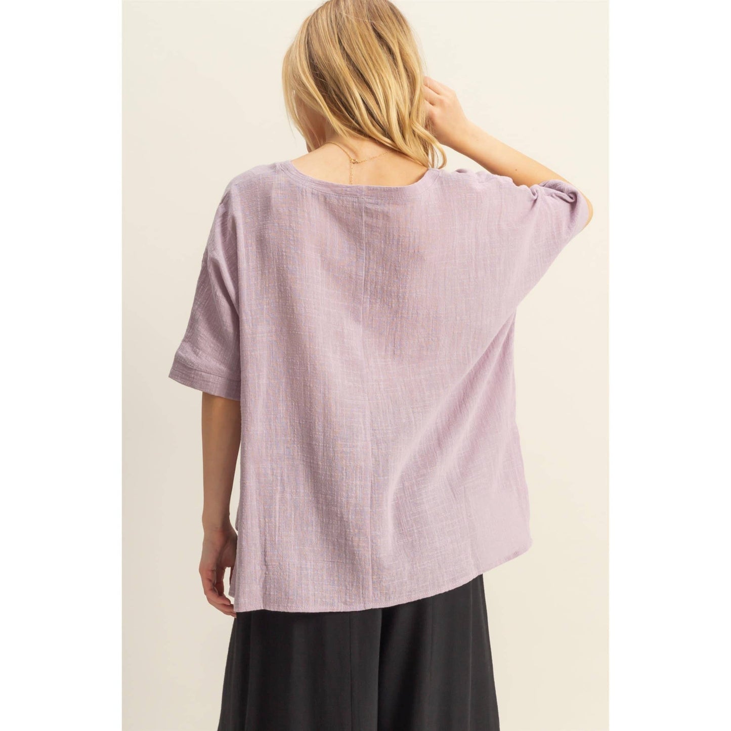 V-Neck Oversized Semi-Sheer Cotton Top