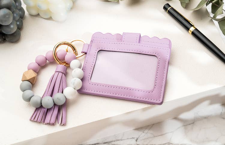 Leather Keychain Wallet With Wristlet Bangle Bracelet