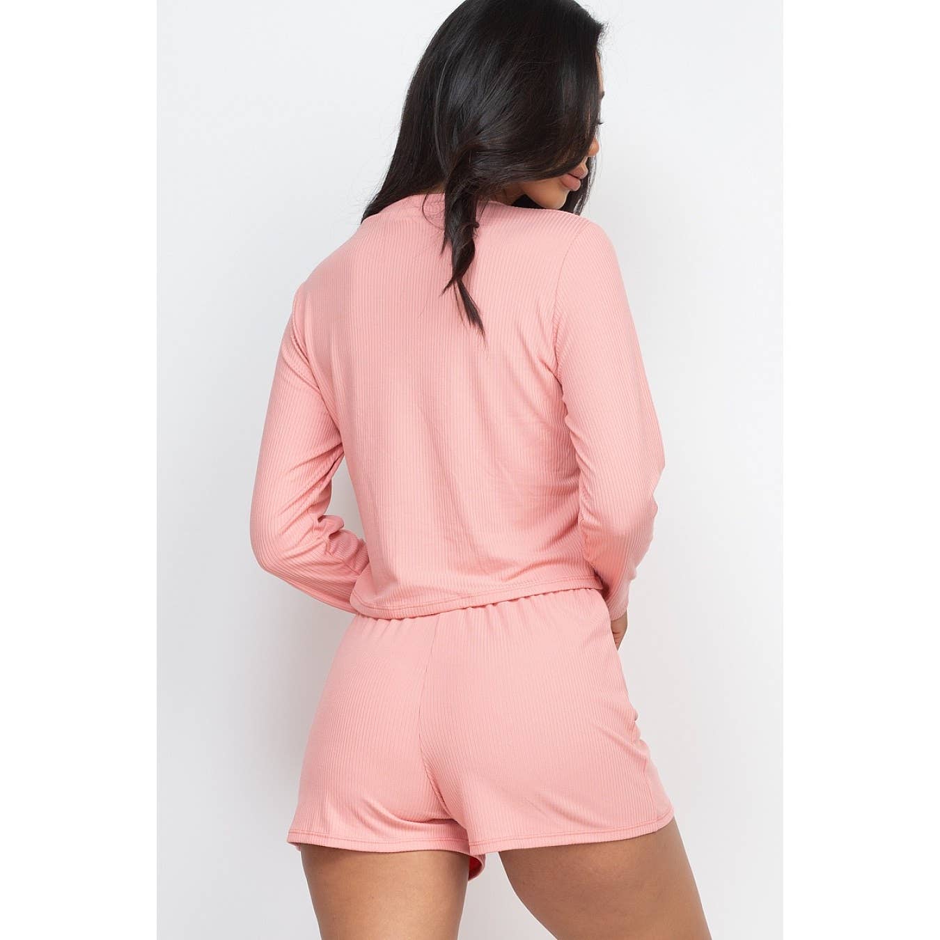 Ribbed Long Sleeves Top and Shorts Set