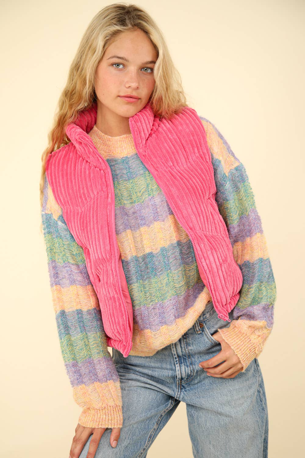 Zig-Zag Padded Corduroy Puffer Jacket