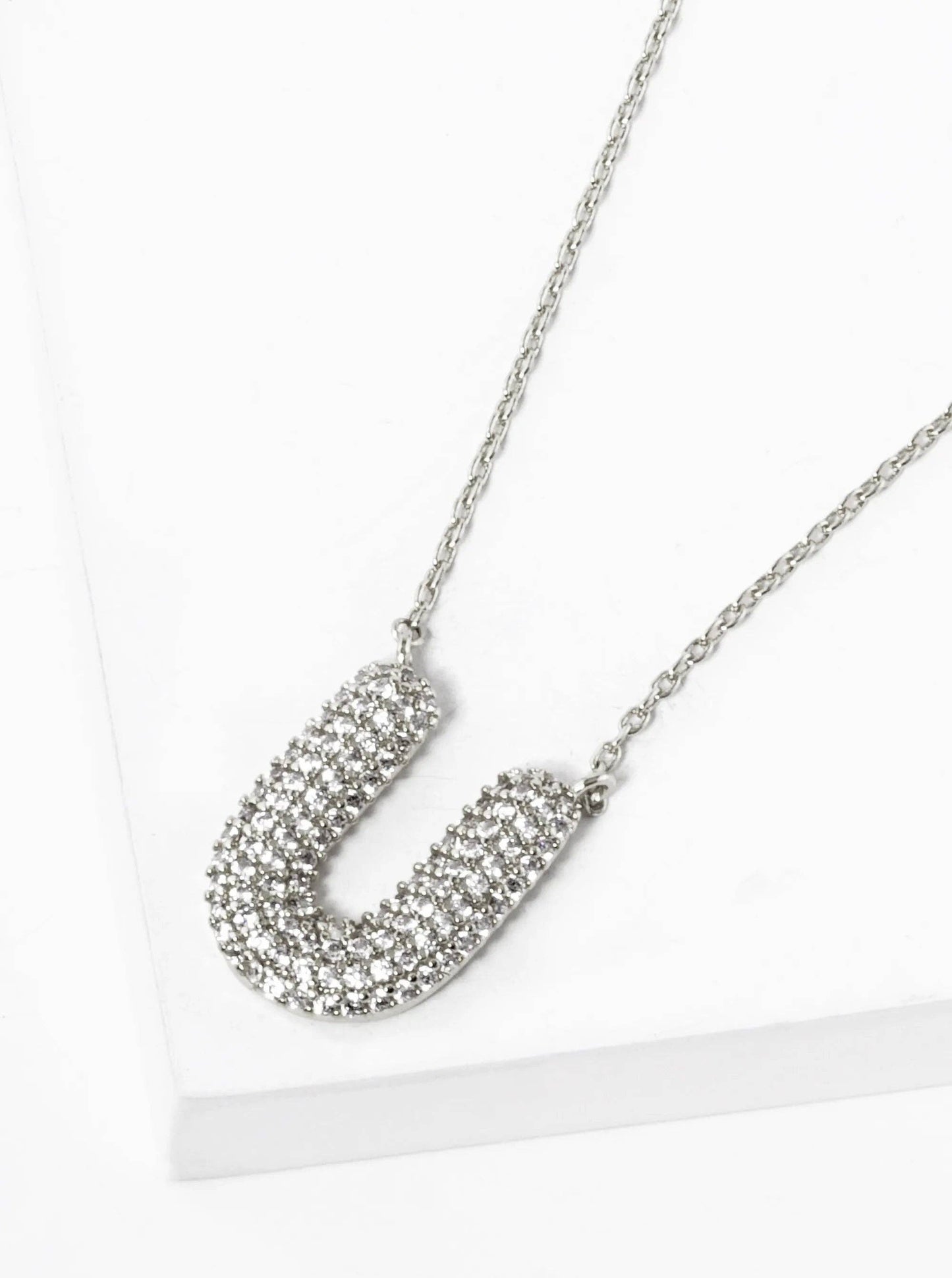 18K Gold Dipped Cz Pave Bubble Initial Pendant Necklace