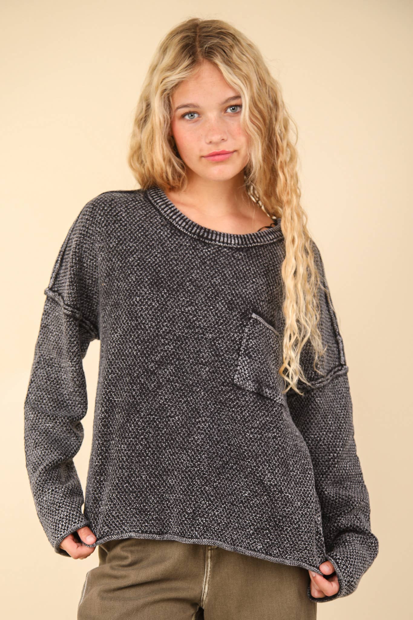 Mineral Washed Knit Oversized Sweater Pullover Top