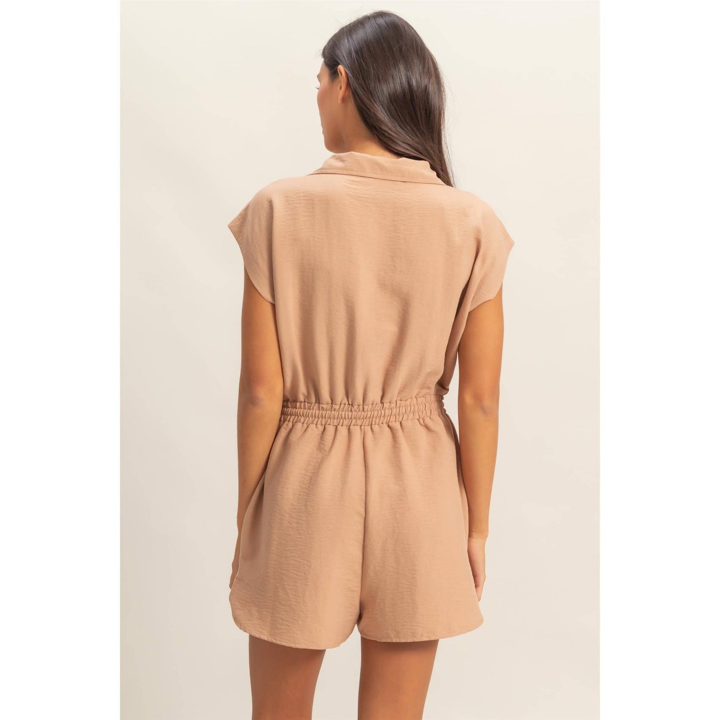 Collared Romper with Buttonless Placket