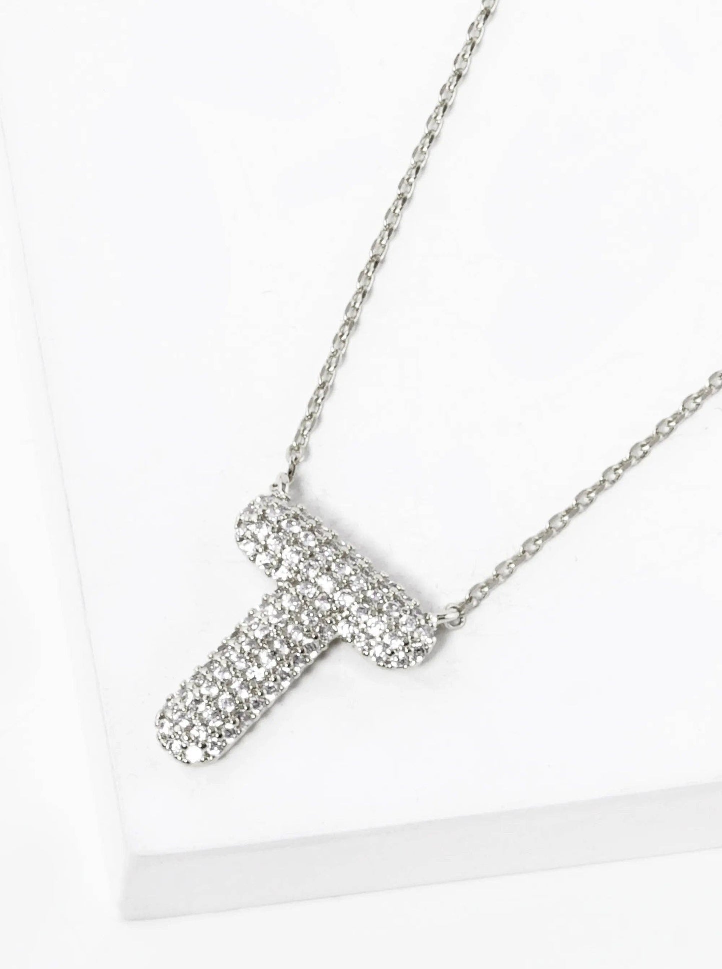 18K Gold Dipped Cz Pave Bubble Initial Pendant Necklace