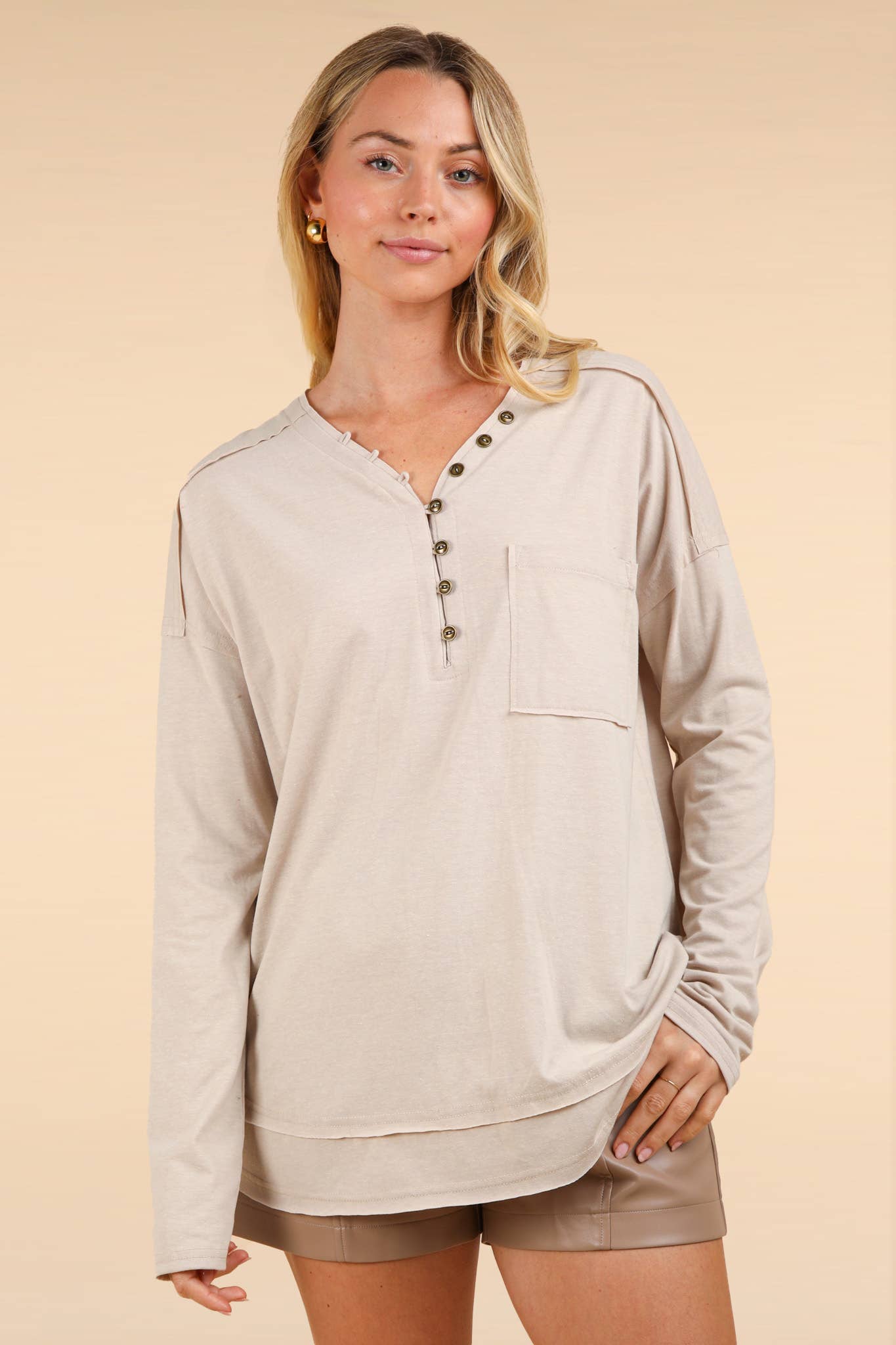 PLUS SIZE Mineral Washed Cotton Comfy Knit Top