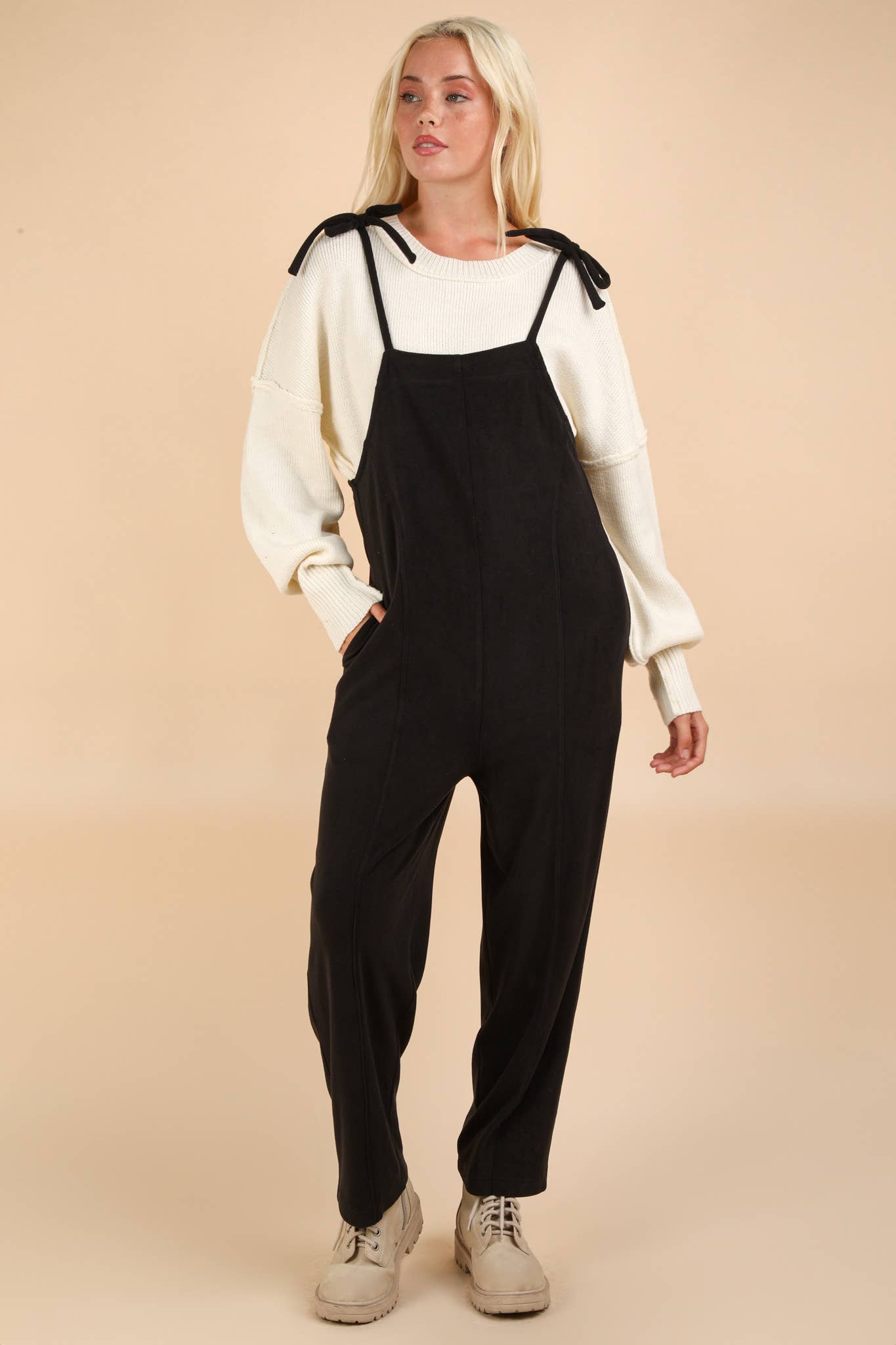 PLUS SIZE Fleece Baggy Backless Casual Jumpsuit