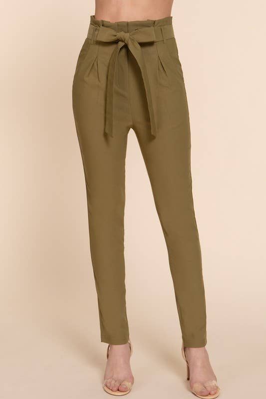 High Waist Belted Long Pants