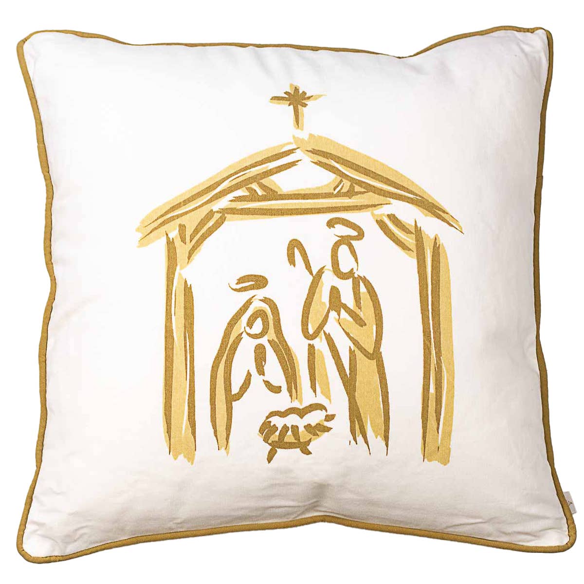Nativity Pillow Soft White/Gold 18x18