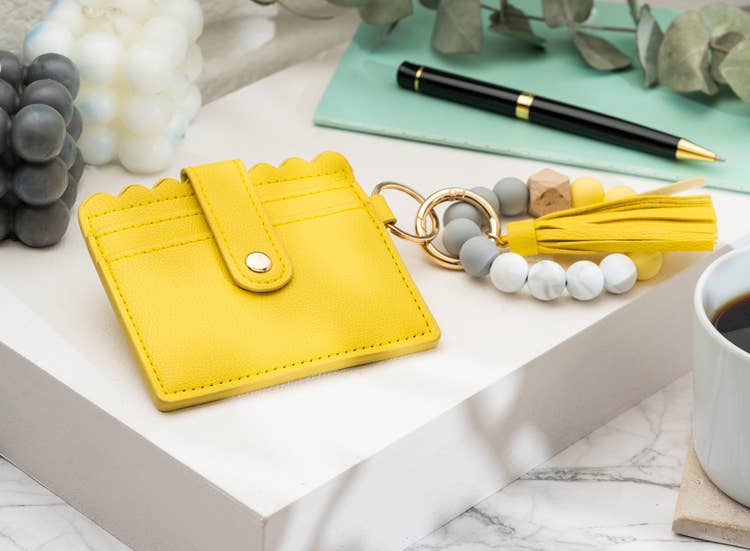 Leather Keychain Wallet With Wristlet Bangle Bracelet