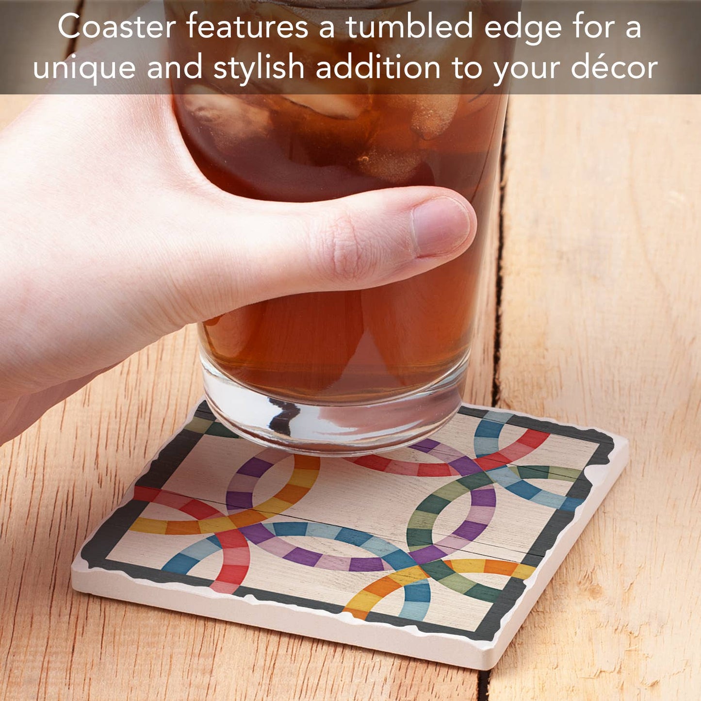 Double Wedding Ring Single Absorbent Tumbled Tile Coaster