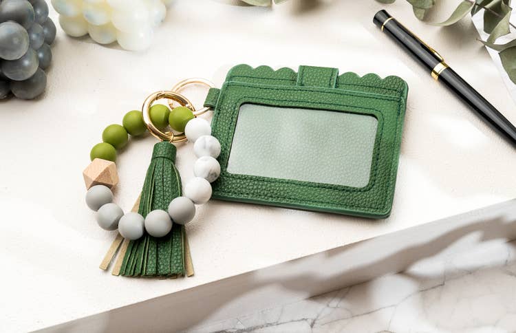 Leather Keychain Wallet With Wristlet Bangle Bracelet