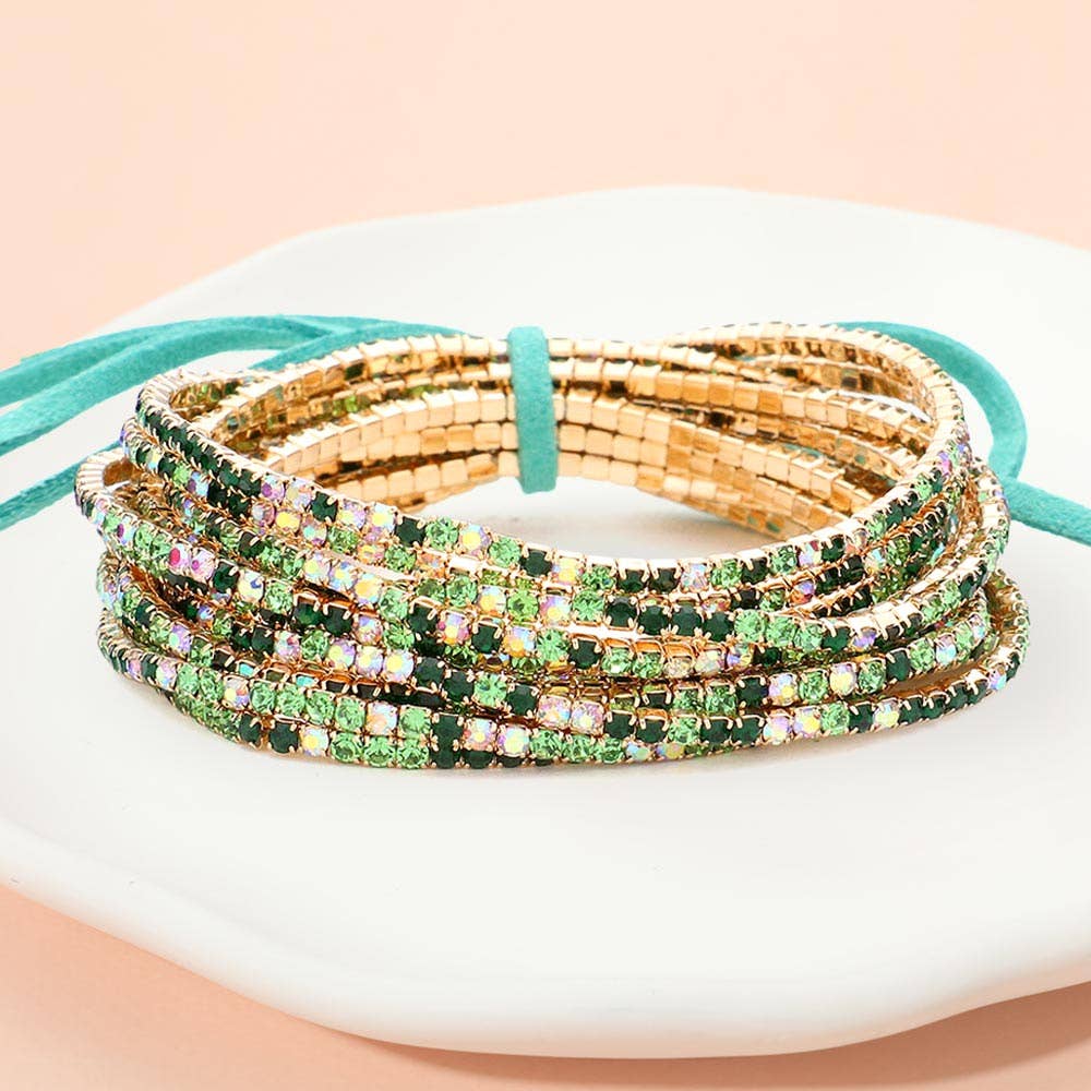 12PCS - Ribbon Pearl Rhinestone Layered Stretch Bracelets