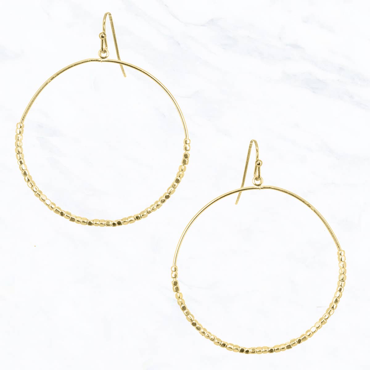 Metal Open Hoop Earrings with Square Beads