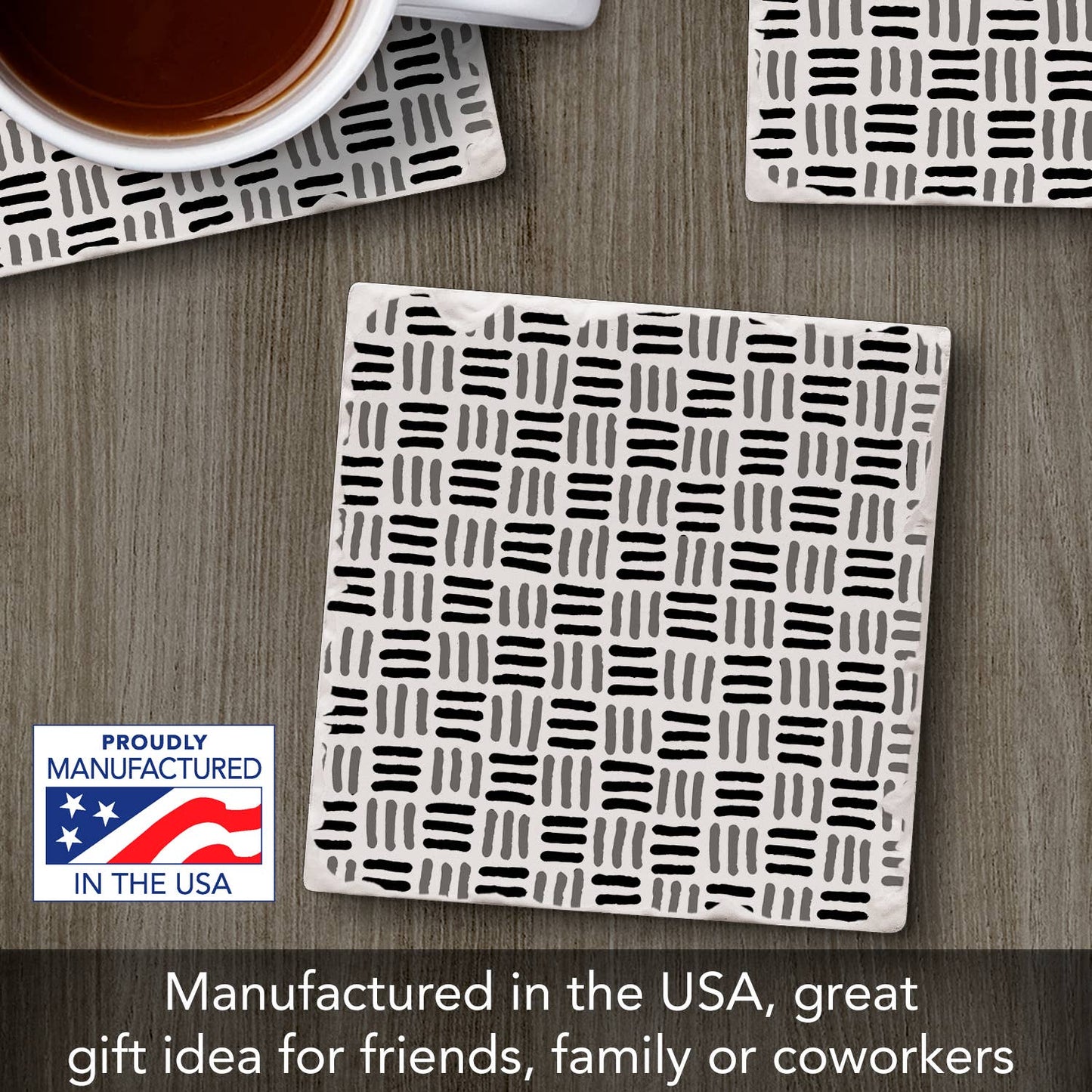 B&W Weave Single Absorbent Stone Tumbled Tile Coaster