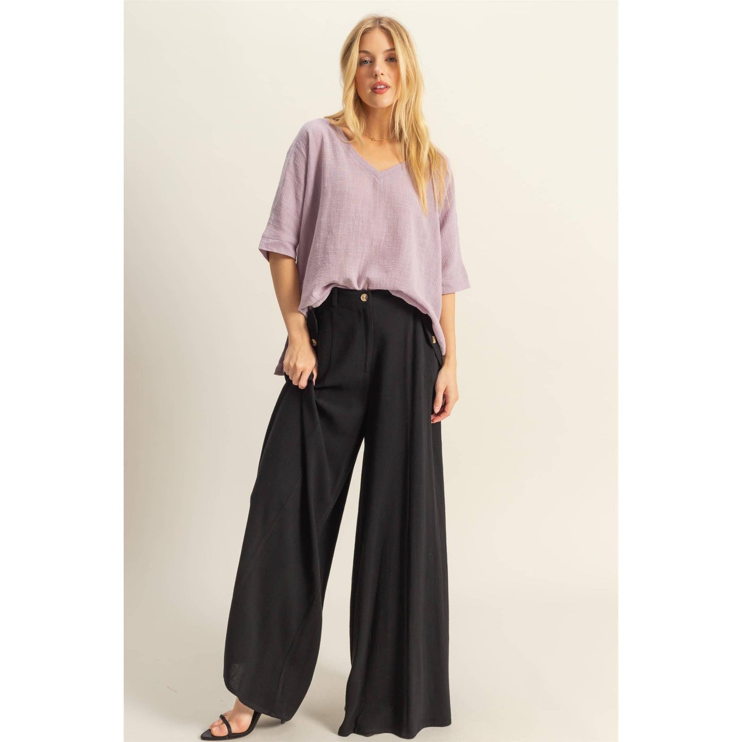 V-Neck Oversized Semi-Sheer Cotton Top