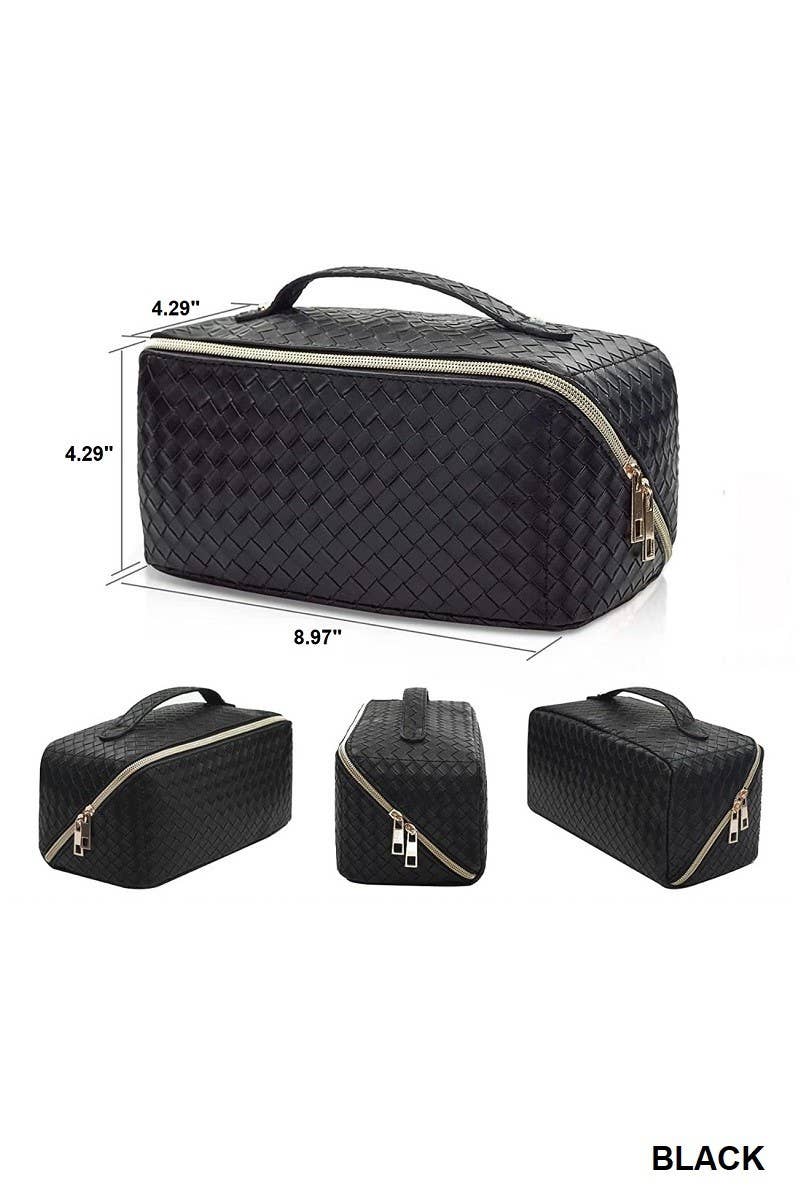 Woven Vegan Leather Cosmetic Makeup Travel Bag