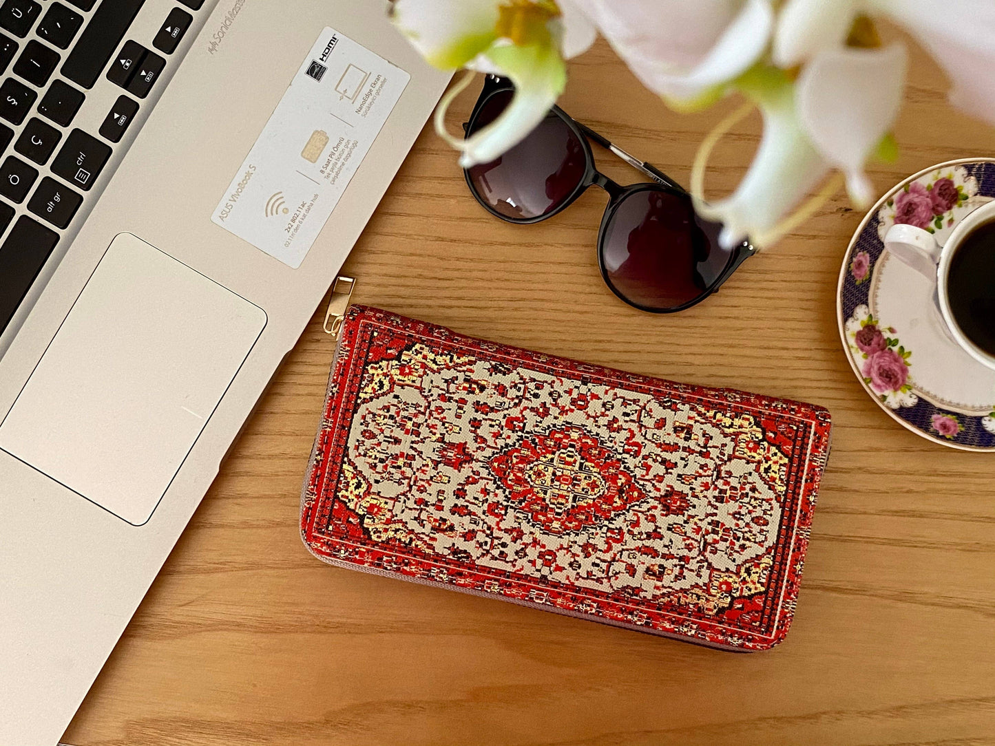 Red Zip Around Wallet, Handmade Boho Wallet, Wallet Women