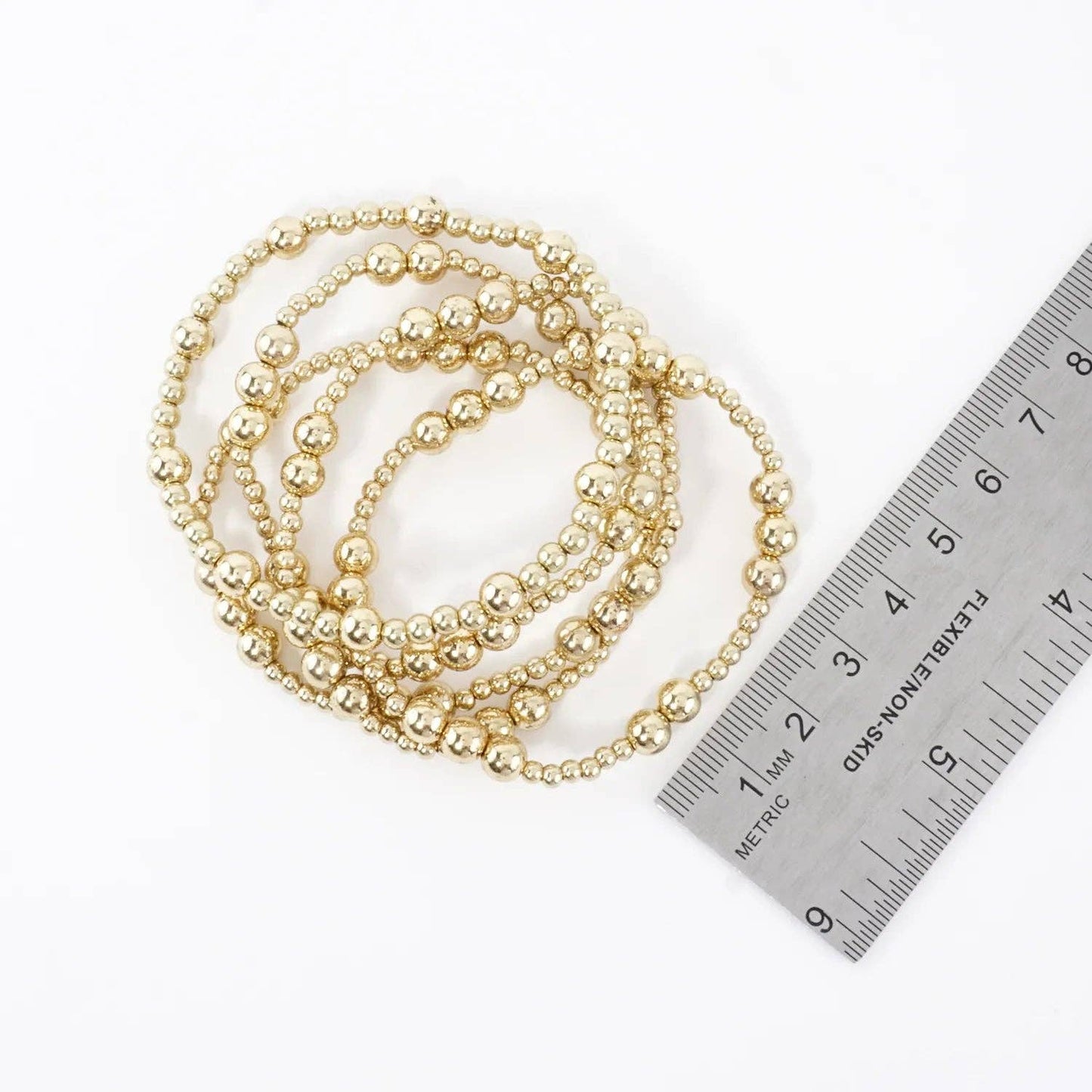 5PC Station Metallic Beads Stretch Bracelets Set